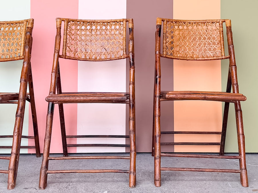Set of Four Bamboo and Cane Folding Chairs