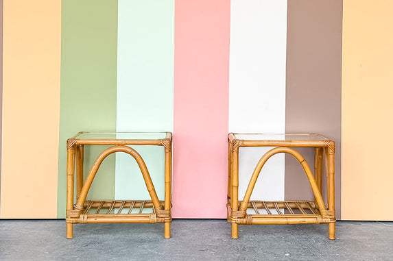 Pair of Ficks Reed Rattan Side Tables