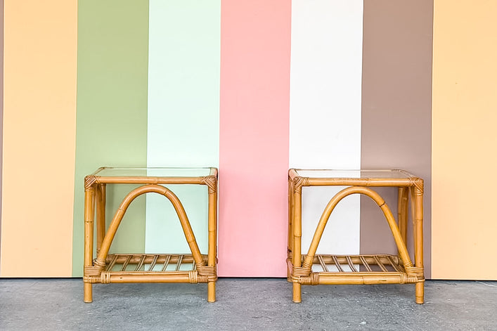Pair of Ficks Reed Rattan Side Tables