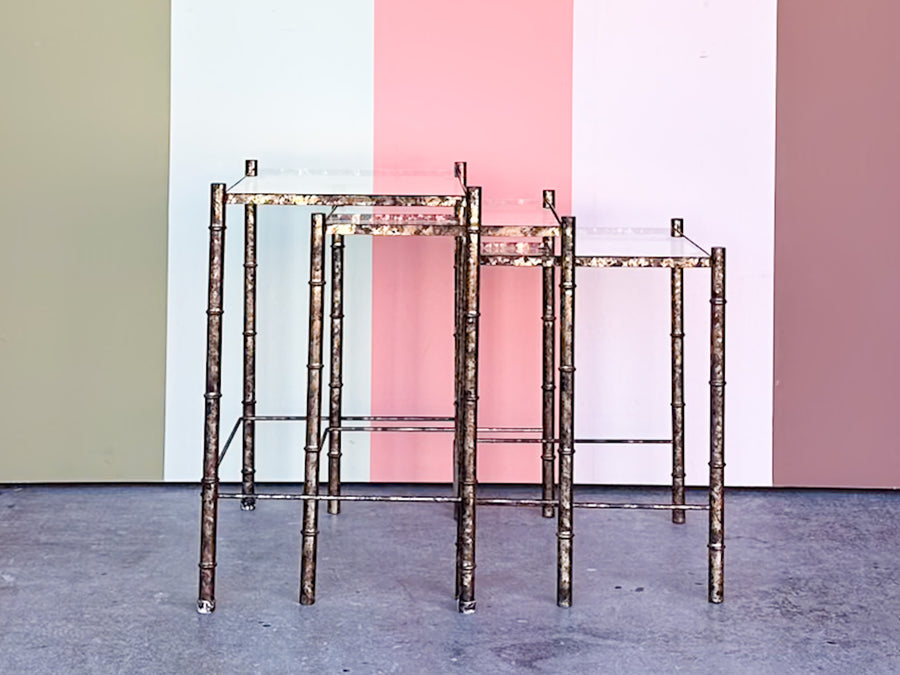 Set of Three Metal Faux Bamboo Nesting Tables