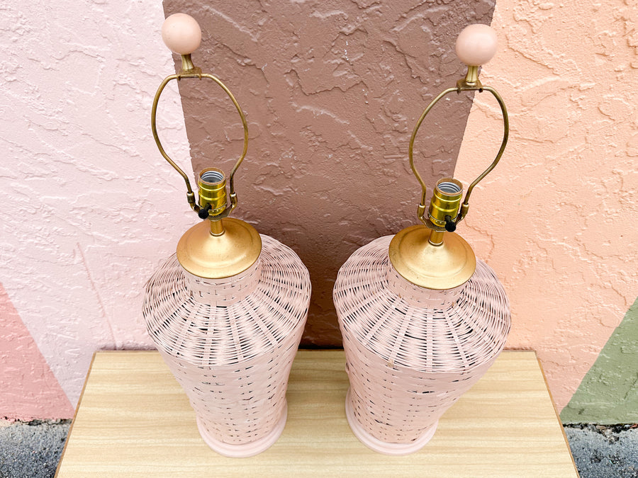 Pair of Pink Sands Basket Lamps