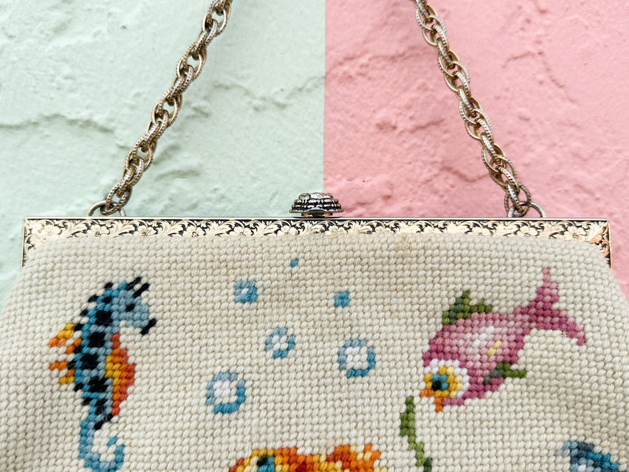 Granny Chic Needlepoint Fish Purse