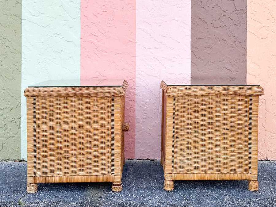 Pair of Cute Wicker Wrapped Nightstands