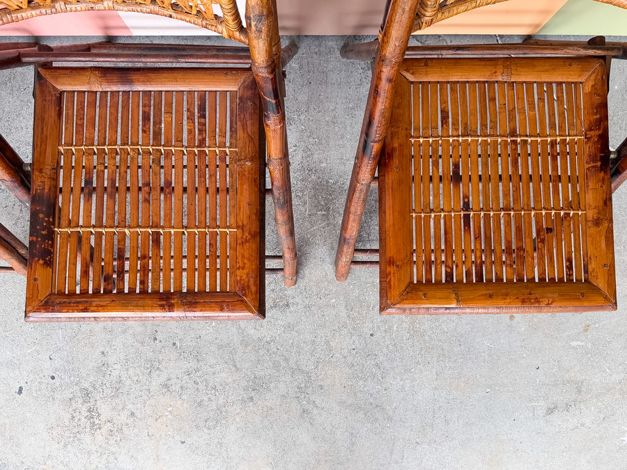 Set of Four Bamboo and Cane Folding Chairs