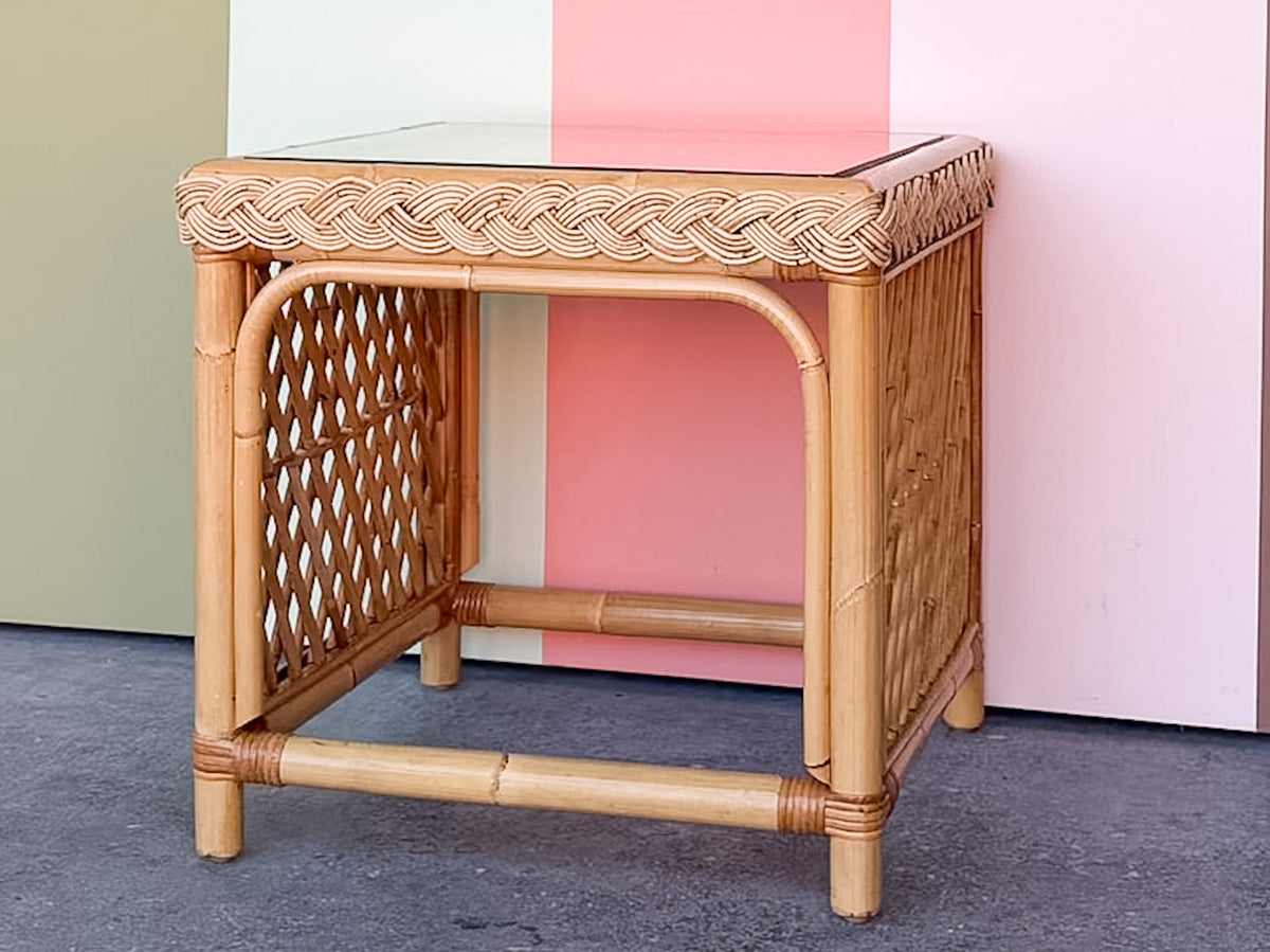 Braided Rattan Side Table