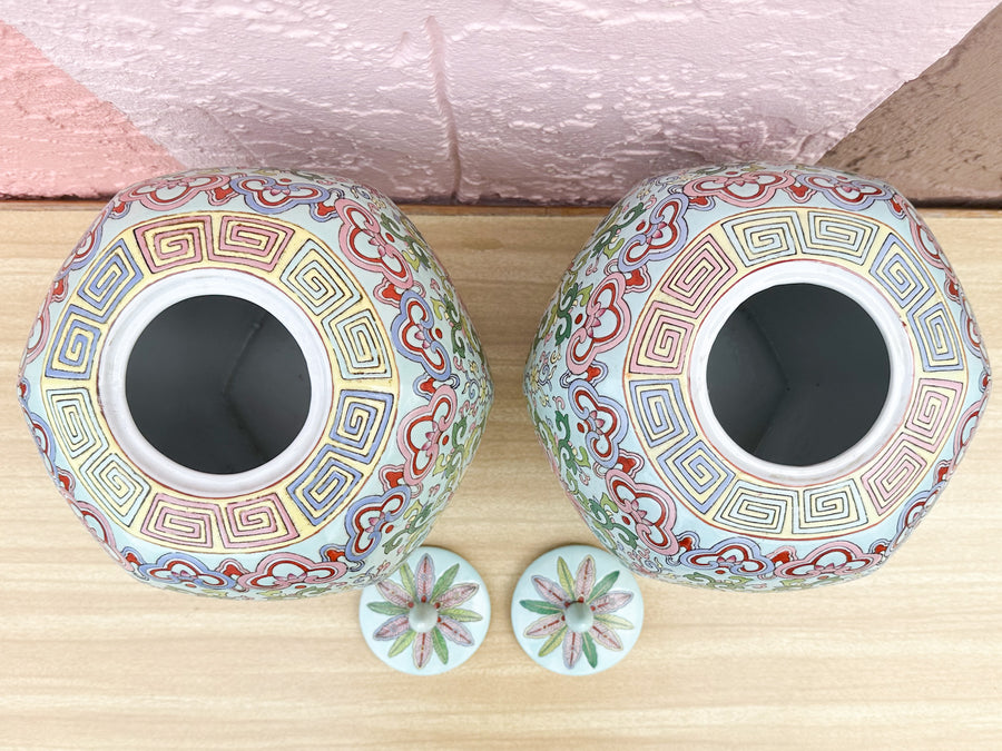 Pair of Pretty Preppy Ginger Jars