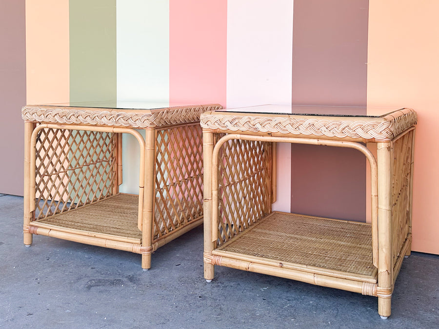Pair of Braided Rattan Side Tables