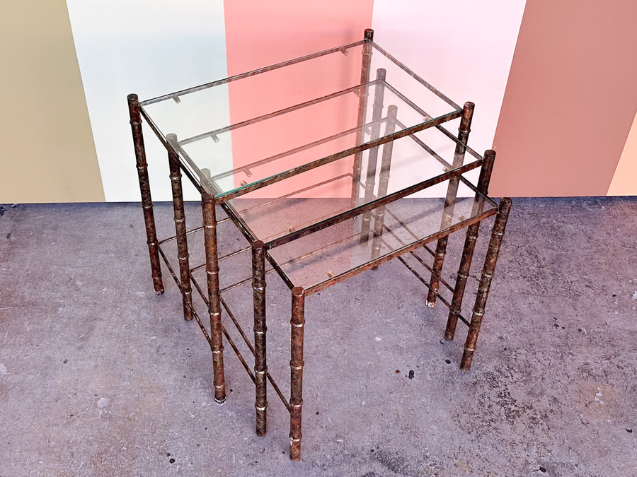 Set of Three Metal Faux Bamboo Nesting Tables