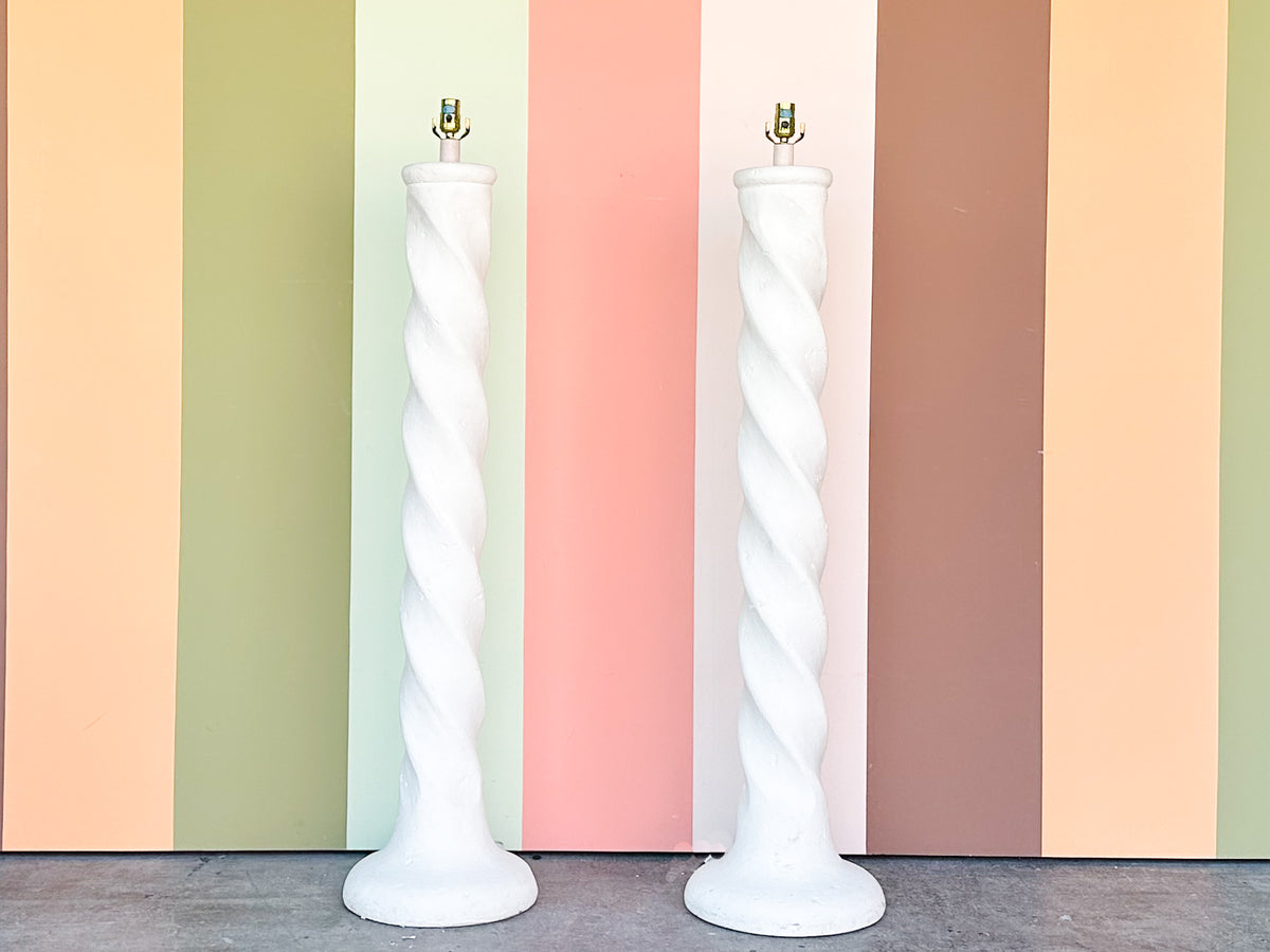 Pair of Totally 80's Plaster Swirl Floor Lamps