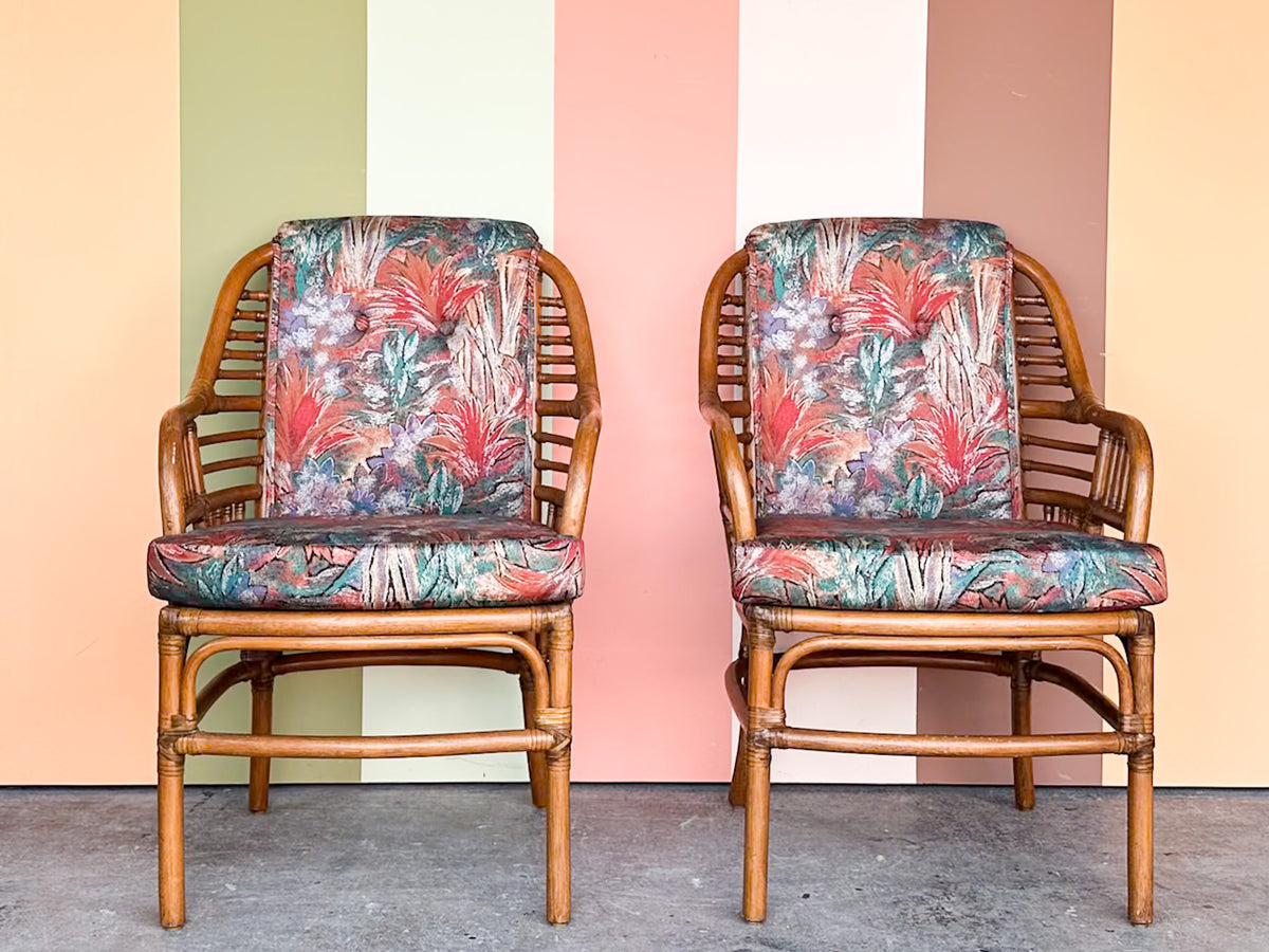 Pair of Ficks Reed Rattan Arm Chairs