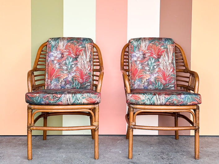Pair of Ficks Reed Rattan Arm Chairs