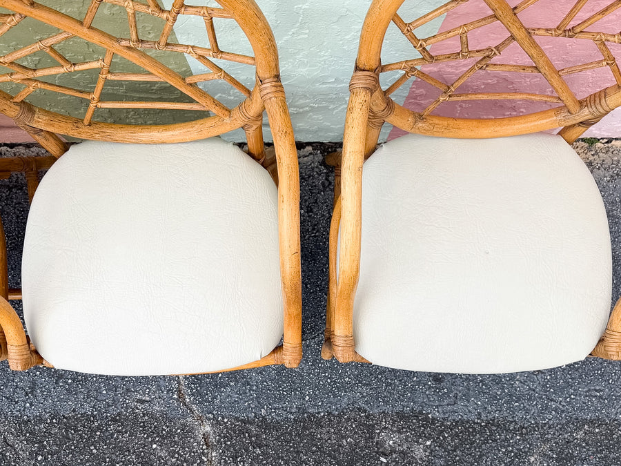 Set of Six McGuire Style Cracked Ice Rattan Dining Chairs