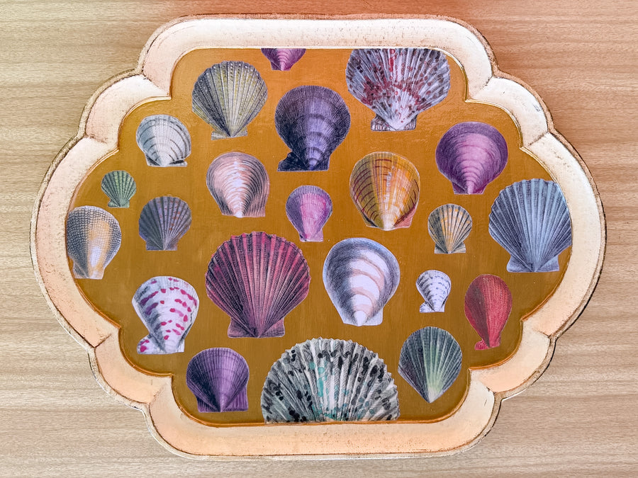 Large Regency Chic Scallop Shell Decoupage Tray