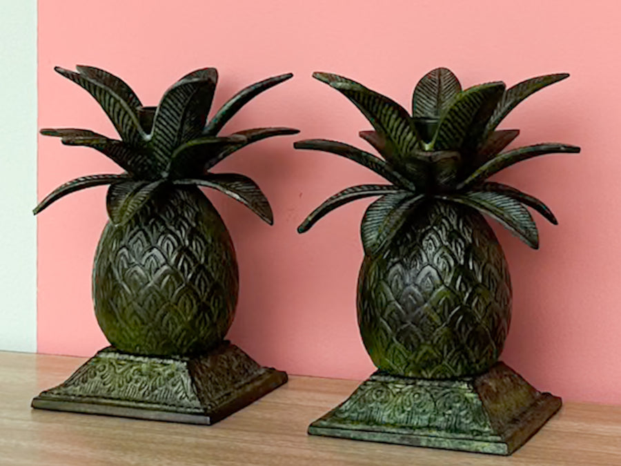 Pair of Bronze Pineapple Candle Holders