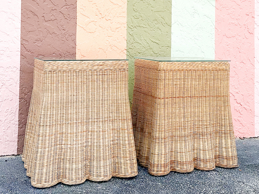 Pair of Modern Draped Wicker Side Tables