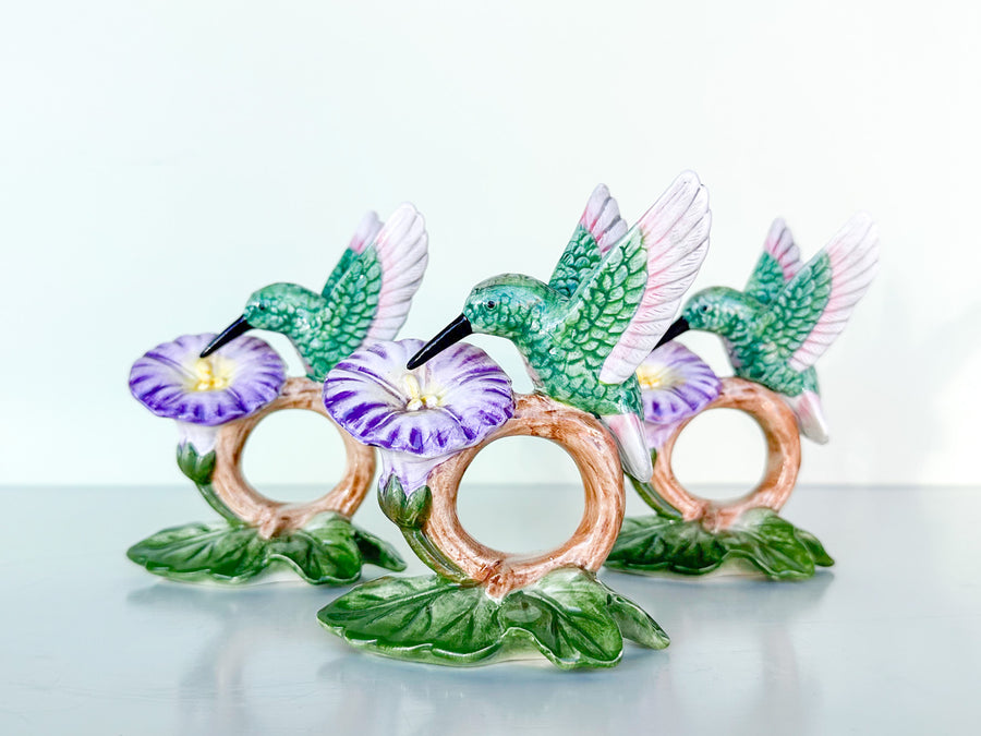 Set of Six Fitz and Floyd Hummingbird Napkin Rings