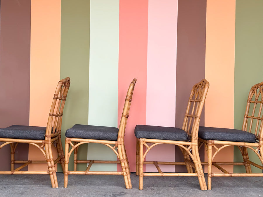 Set of Four Rattan McGuire Style Cathedral Dining Chairs