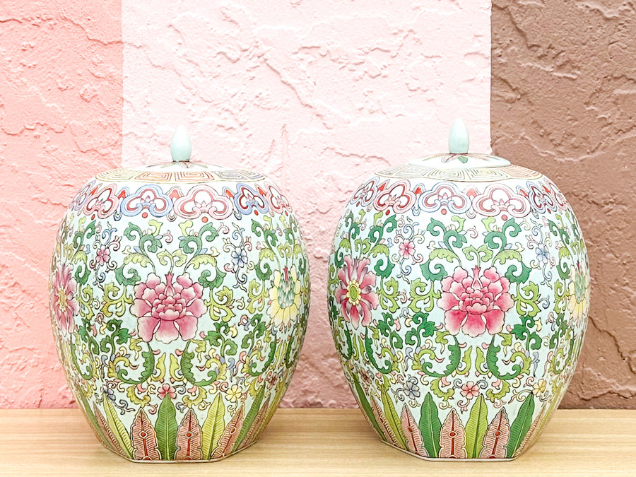 Pair of Pretty Preppy Ginger Jars