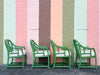 Set of Four Green Ficks Reed Rattan and Cane Chairs