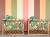 Pair of Rattan and Upholstered Palm Print Club Chairs