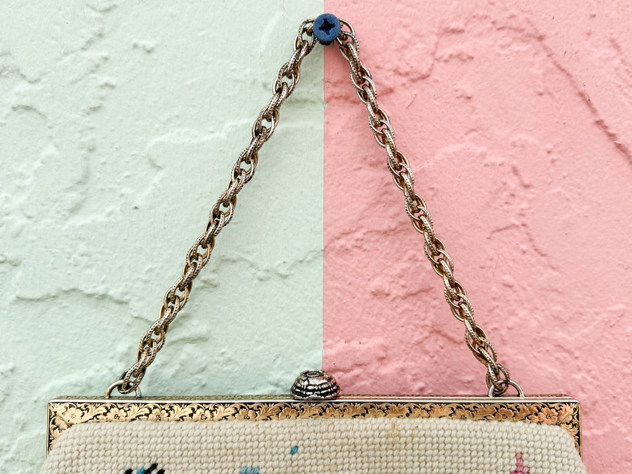 Granny Chic Needlepoint Fish Purse