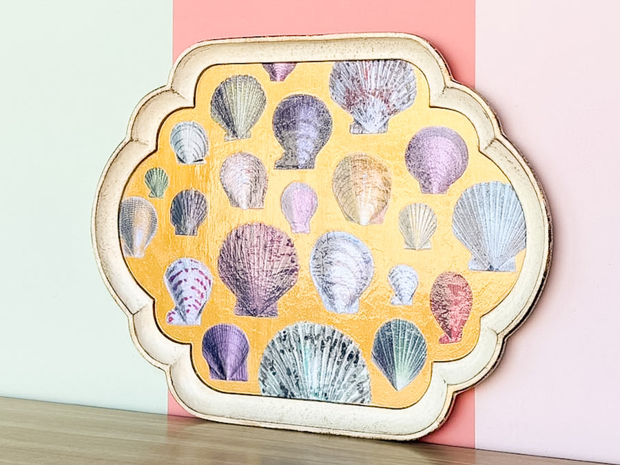 Large Regency Chic Scallop Shell Decoupage Tray