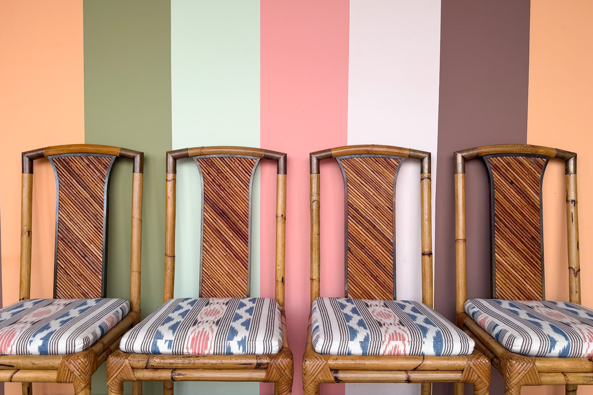 Set of Four Pencil Reed Rattan Dining Chairs