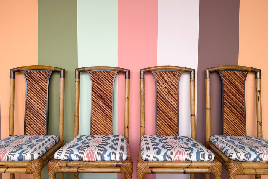 Set of Four Pencil Reed Rattan Dining Chairs