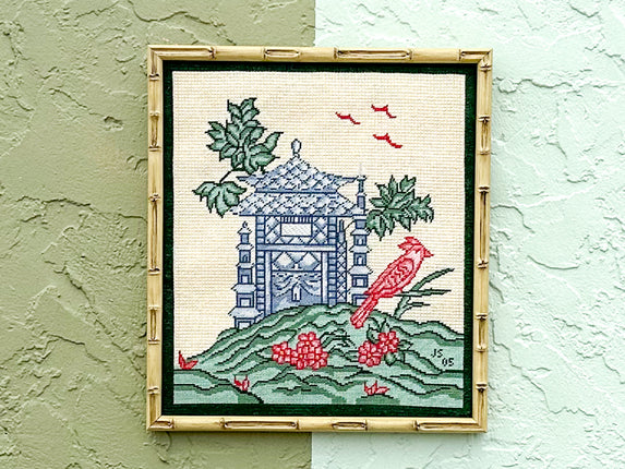 Blue Pagoda Needlepoint Art