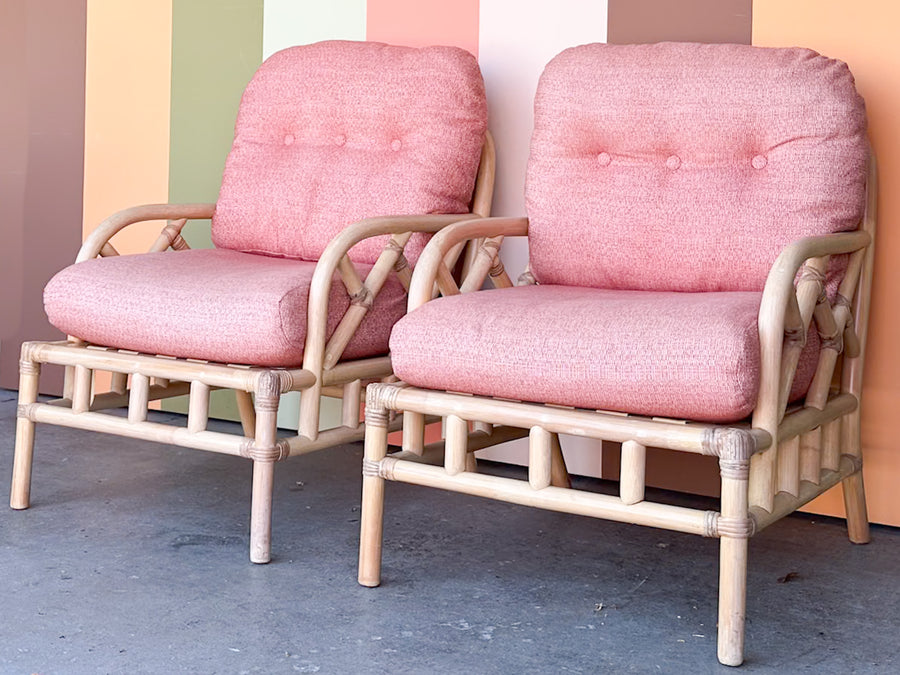 Pair of Chippendale Rattan Lounge Chairs