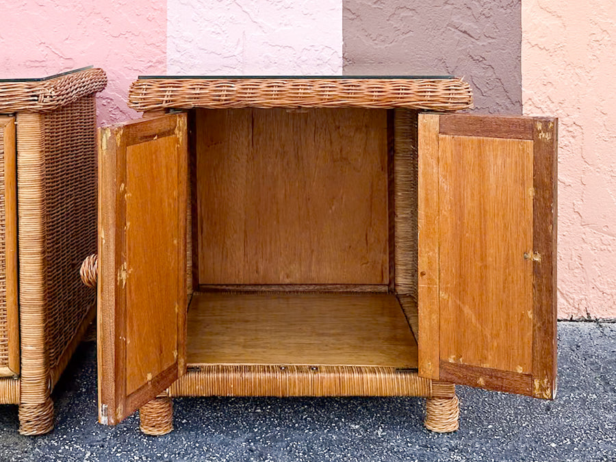 Pair of Cute Wicker Wrapped Nightstands
