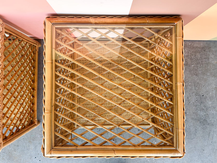 Pair of Braided Rattan Side Tables