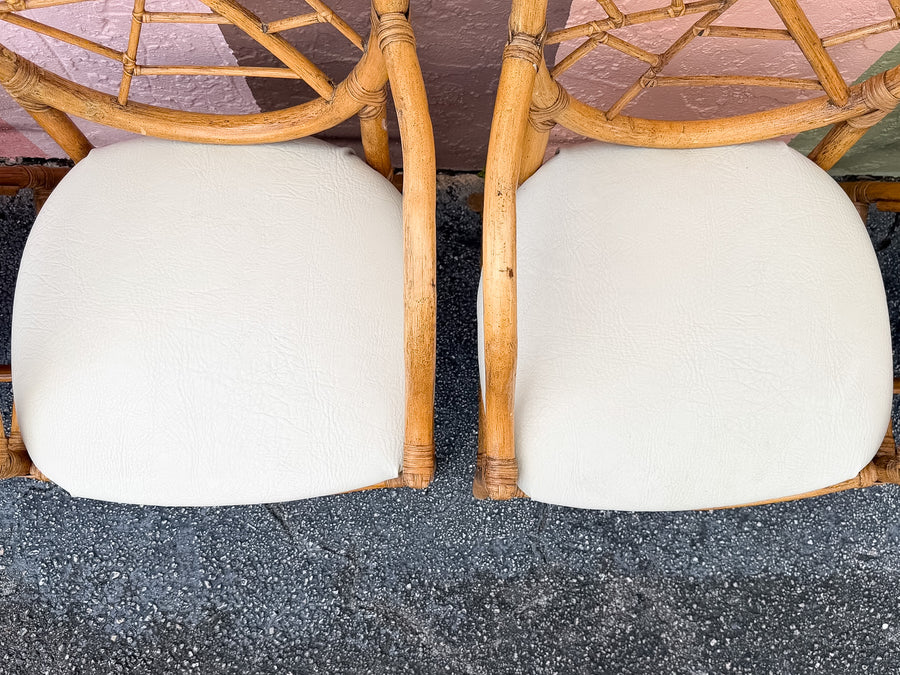 Set of Six McGuire Style Cracked Ice Rattan Dining Chairs