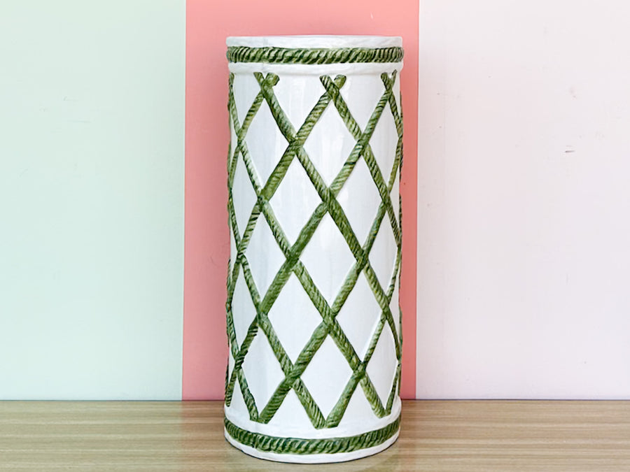 Italian Green and White Faux Bamboo Umbrella Stand