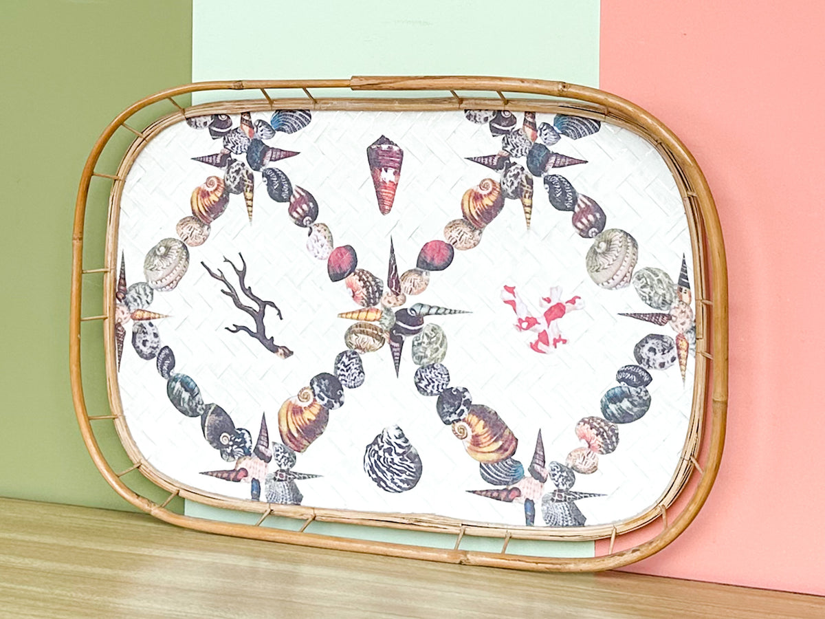 Shell Decoupage Bamboo Tray