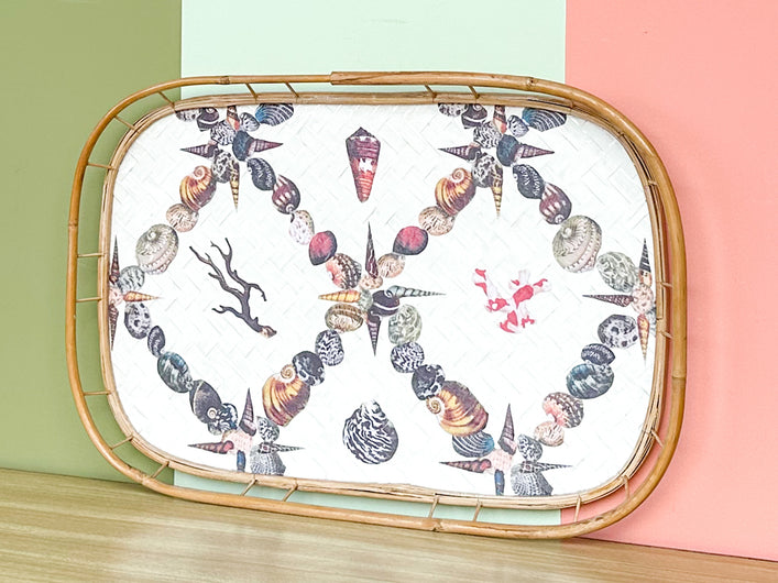 Shell Decoupage Bamboo Tray