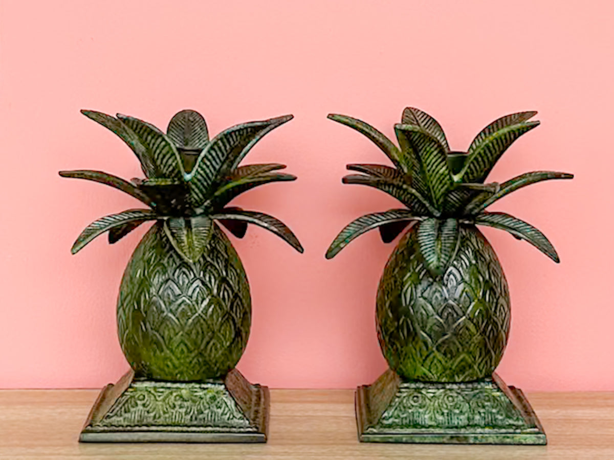 Pair of Bronze Pineapple Candle Holders