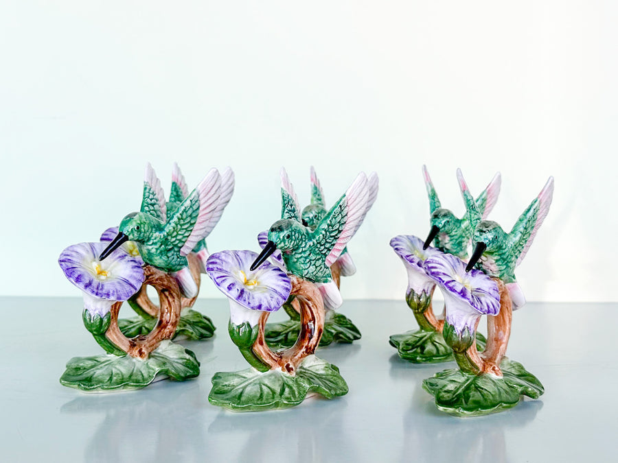 Set of Six Fitz and Floyd Hummingbird Napkin Rings