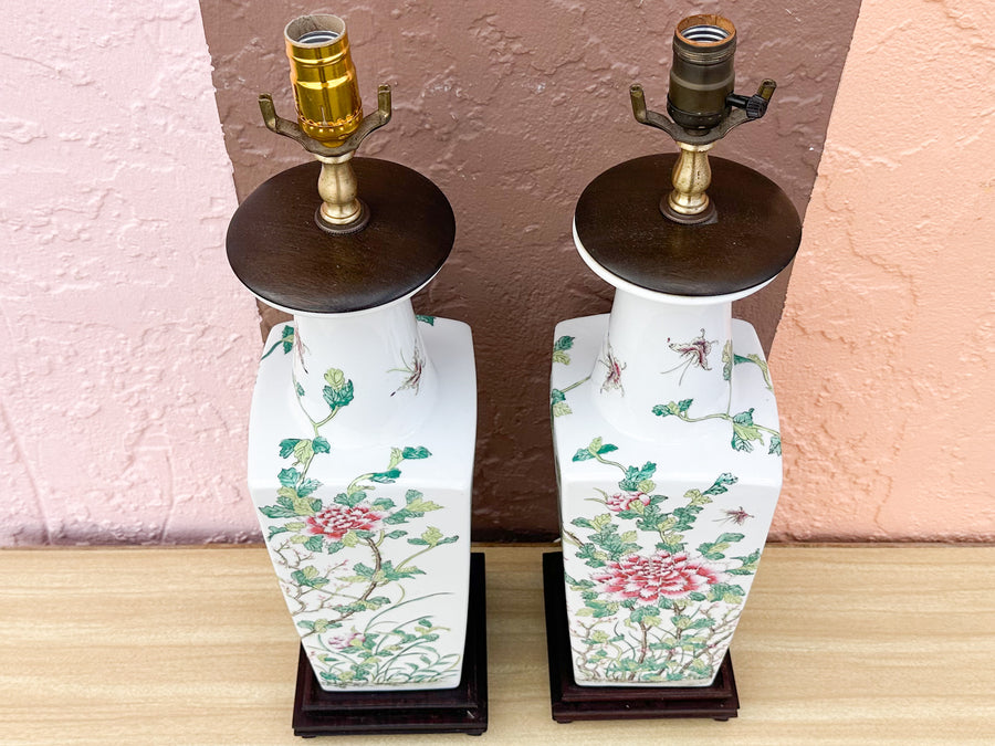 Pair of Colorful Chinoiserie Floral Lamps