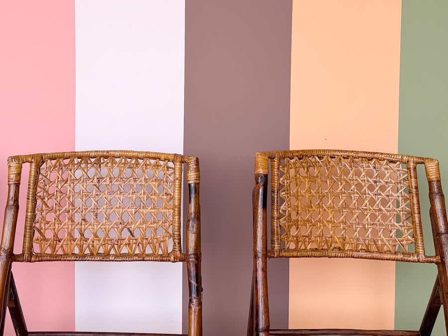 Set of Four Bamboo and Cane Folding Chairs