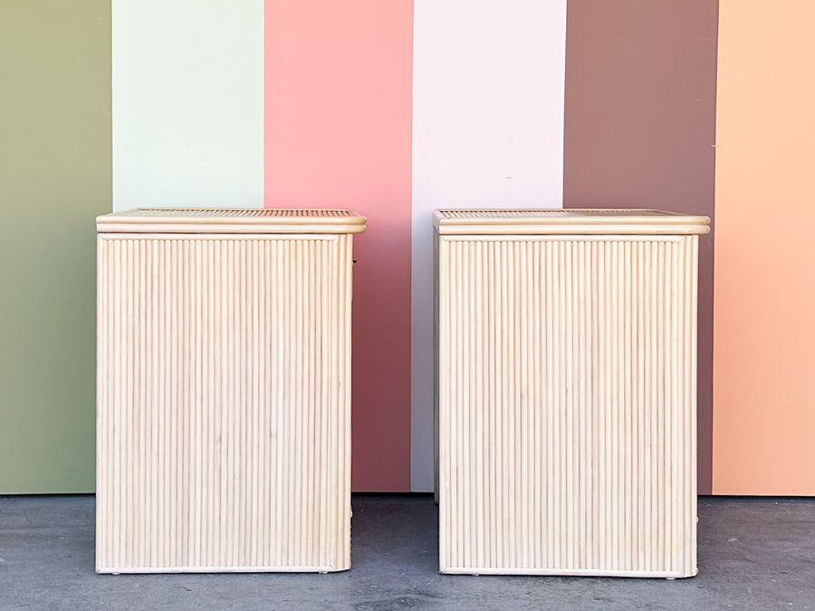 Pair of Sweet Pencil Reed Rattan Nightstands