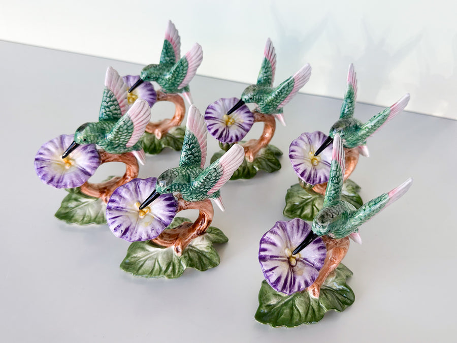 Set of Six Fitz and Floyd Hummingbird Napkin Rings
