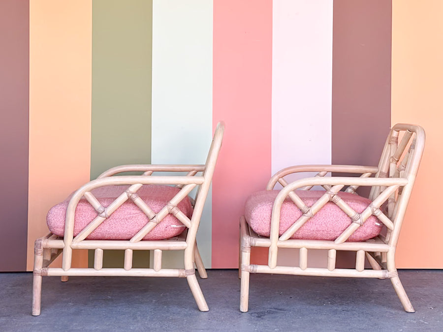Pair of Chippendale Rattan Lounge Chairs