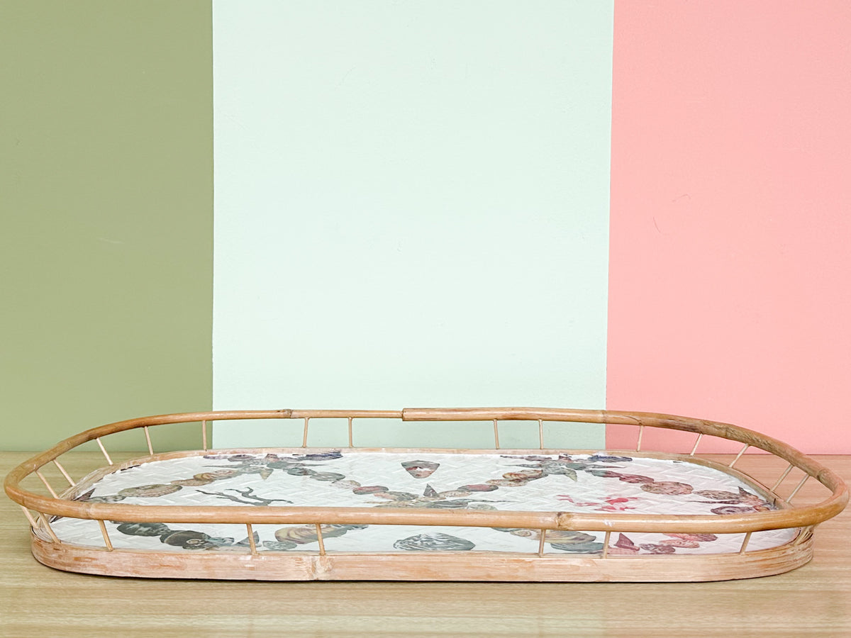 Shell Decoupage Bamboo Tray