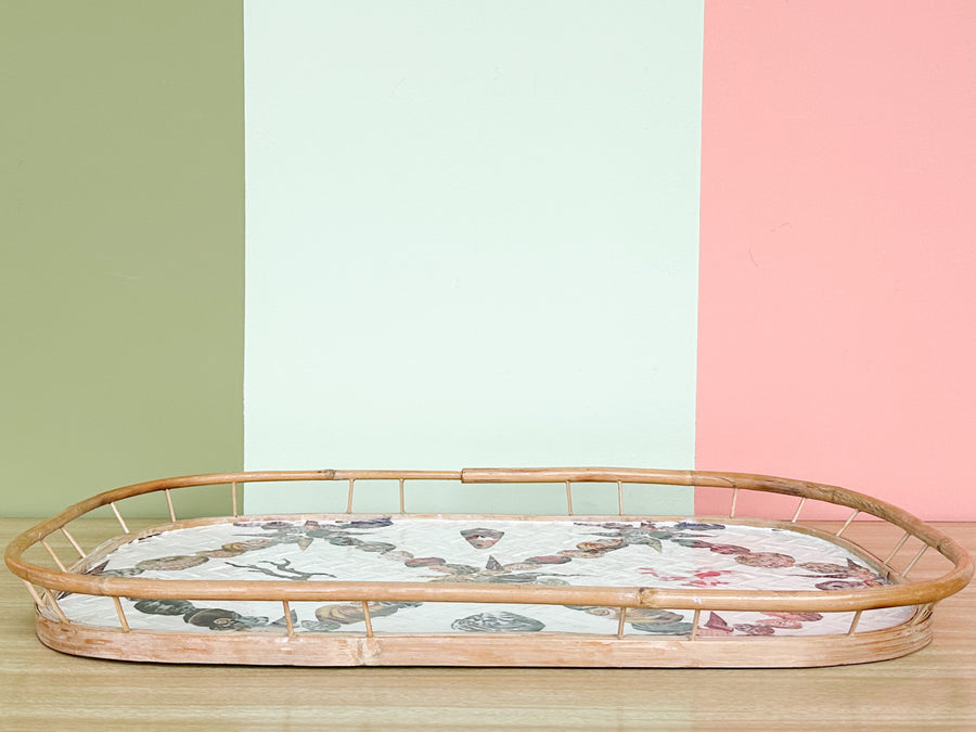 Shell Decoupage Bamboo Tray