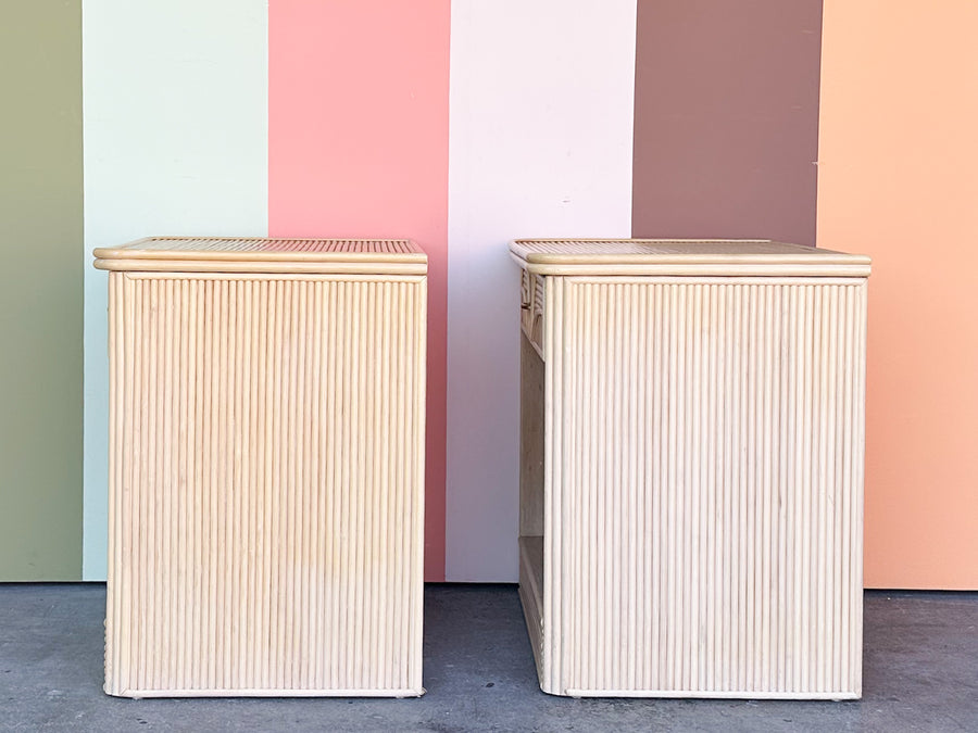 Pair of Sweet Pencil Reed Rattan Nightstands