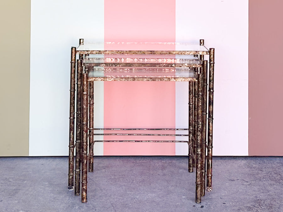 Set of Three Metal Faux Bamboo Nesting Tables
