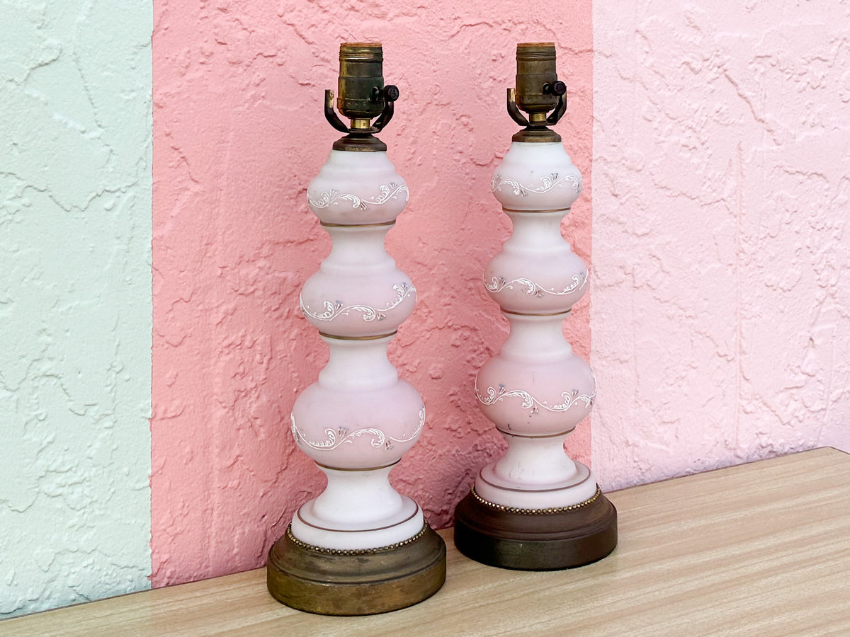 Pair of  Hand Painted Pink Granny Chic Lamps