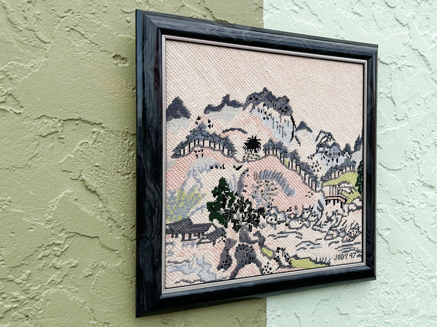 Chinoiserie Landscape Needlepoint Framed Art
