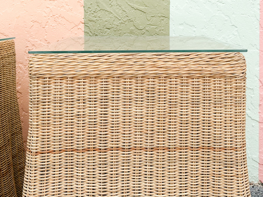 Pair of Modern Draped Wicker Side Tables
